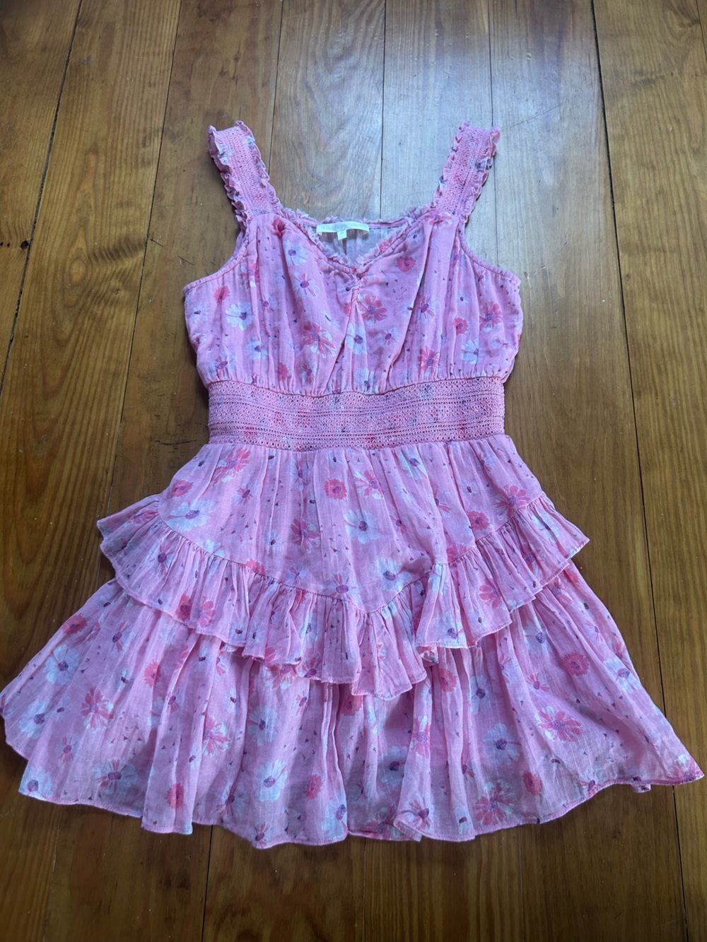 LoveShackFancy Pink Floral Ruffle Tiered Dress